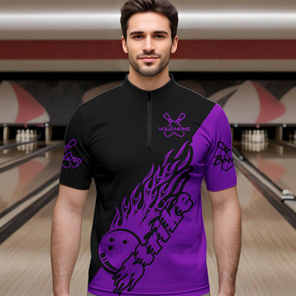 Individuelle Bowlinghemden für Herren, Bowlingteam-Hemden, Bowling Strike | Lila IPHW5174