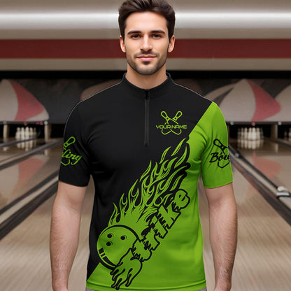 Individuelle Bowlinghemden für Herren, Bowlingteam-Hemden, Bowling Strike | Grün IPHW5175