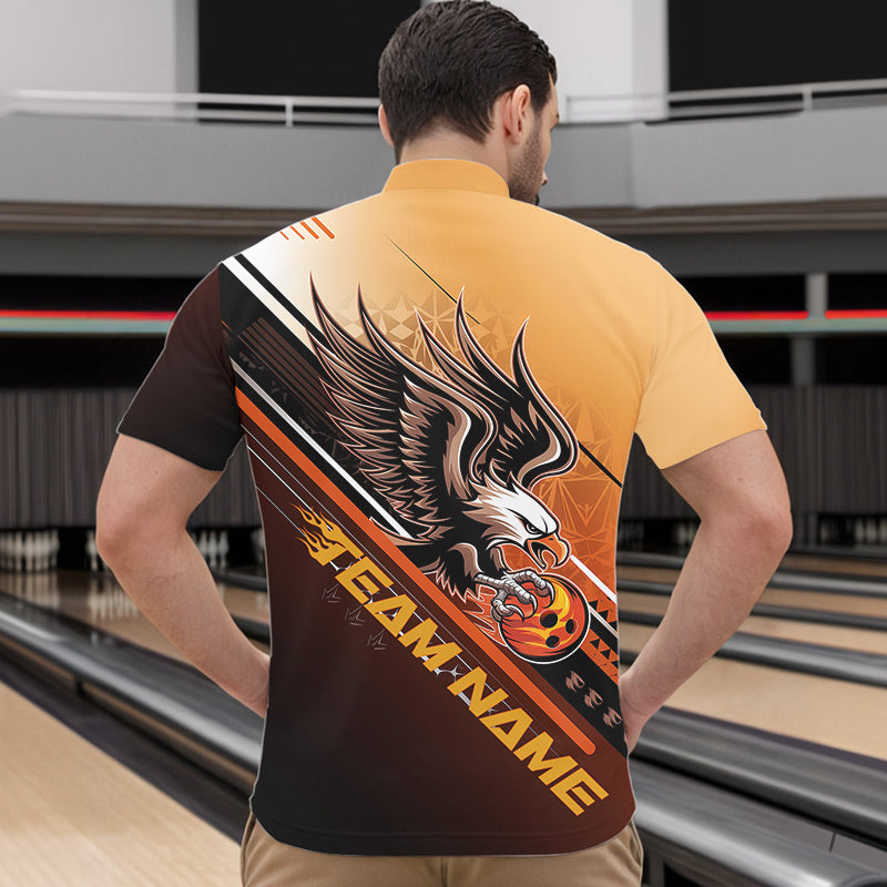 Personalisierte Tribal-Adler Bowling Herren-Quarter-Zip-Shirts, Adler-Bowling-Team Bowling-Liga-Shirt IPHW8806