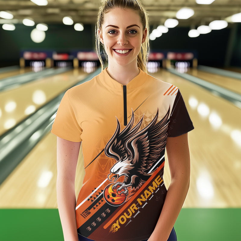 Personalisierte Tribal-Adler Bowling Damen-Quarter-Zip-Shirts, Adler-Bowling-Team-Shirt IPHW8806