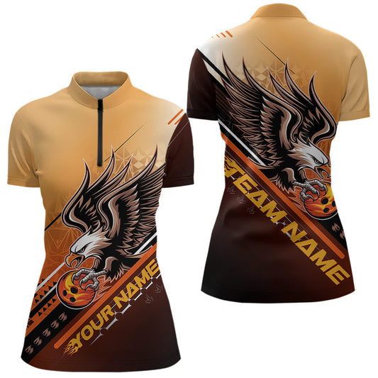 Personalisierte Tribal-Adler Bowling Damen-Quarter-Zip-Shirts, Adler-Bowling-Team-Shirt IPHW8806