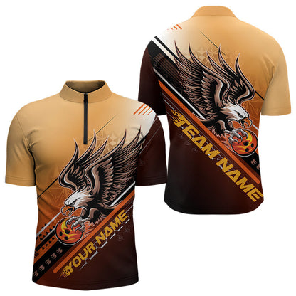 Personalisierte Tribal-Adler Bowling Herren-Quarter-Zip-Shirts, Adler-Bowling-Team Bowling-Liga-Shirt IPHW8806