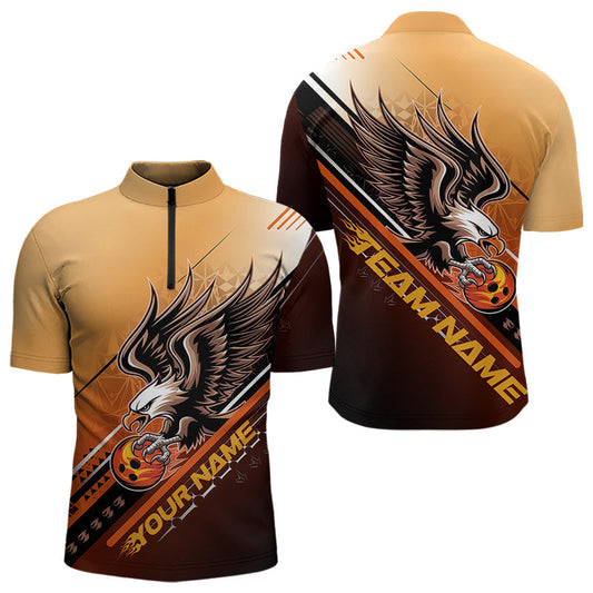 Personalisierte Tribal-Adler Bowling Herren-Quarter-Zip-Shirts, Adler-Bowling-Team Bowling-Liga-Shirt IPHW8806