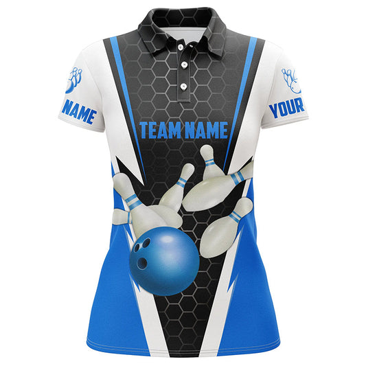 Bowlinghemden für Damen, individueller Name und Teamname, Strike Bowlingkugel und Pins, Team-Bowlinghemden IPHW4594