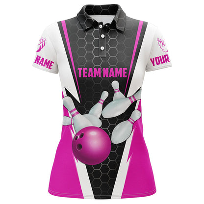 Bowlinghemden für Damen, individueller Name und Teamname, Strike Bowlingkugel und Pins, Team-Bowlinghemden IPHW4595
