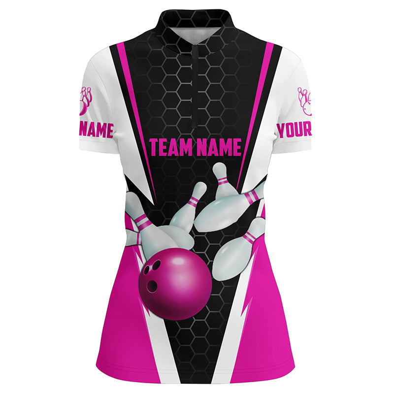 Bowlinghemden für Damen, individueller Name und Teamname, Strike Bowlingkugel und Pins, Team-Bowlinghemden IPHW4595