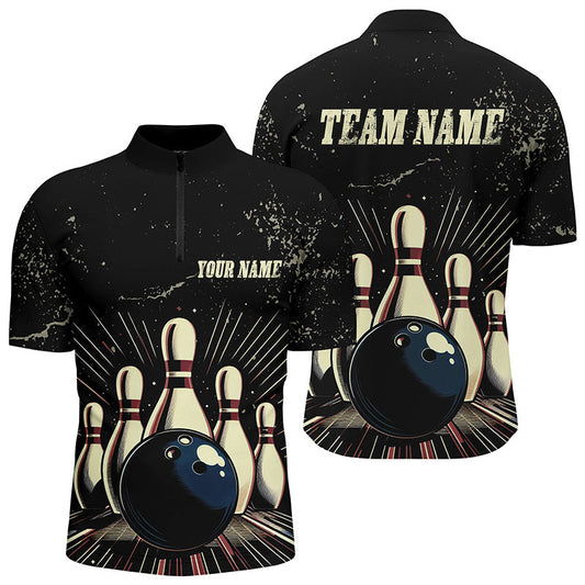 Individuelle "Striking Bowling"-Herren-Quarter-Zip-Hemden, Vintage-Bowlingteam-Trikots, Retro-Bowler-Outfits IPHW5392