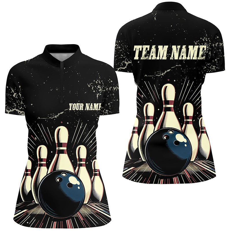 Individuelle "Striking Bowling"-Damen-Quarter-Zip-Hemden, Vintage-Bowlingteam-Trikots, Retro-Outfit IPHW5392