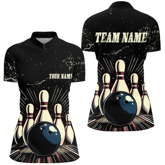Individuelle "Striking Bowling"-Damen-Quarter-Zip-Hemden, Vintage-Bowlingteam-Trikots, Retro-Outfit IPHW5392