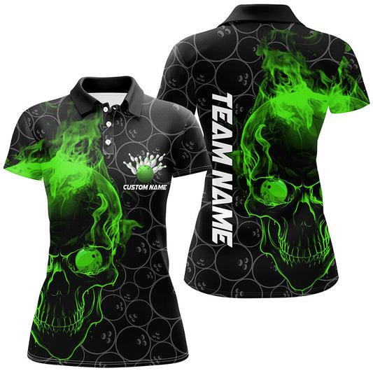 Individuelle grüne Schädel-Damen-Bowling-Polohemden, Bowlingteam-Trikots, Bowlingliga-Outfits IPHW5416