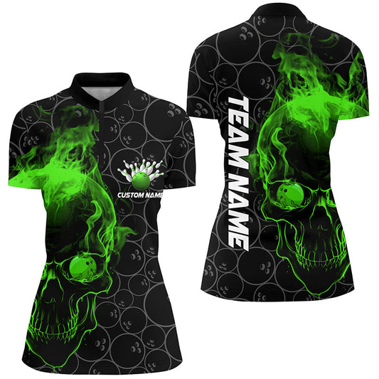 Individuelle grüne Schädel-Damen-Bowling-Quarter-Zip-Hemden, Bowlingteam-Trikots, Bowlingliga IPHW5416