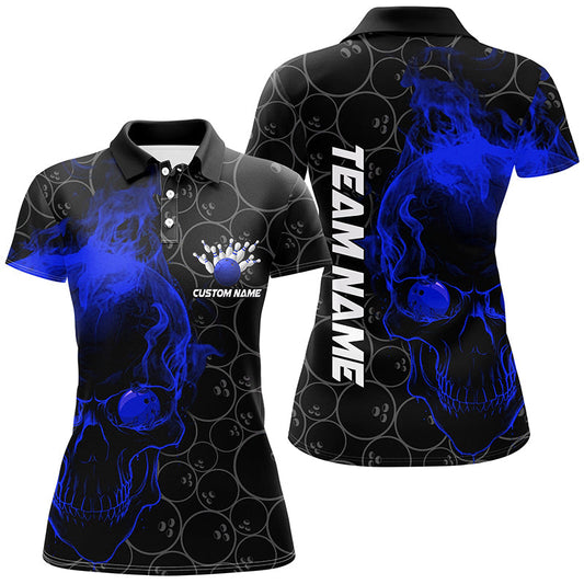 Personalisierte blaue Schädel-Damen-Bowling-Polohemden, Bowlingteam-Trikots, Bowlingliga IPHW5417