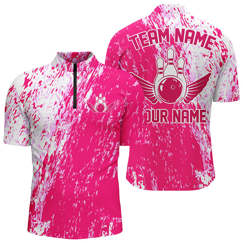 Personalisierte Bowlinghemden für Herren und Damen, Bowlingteam-Trikots, Bowlingpin | Pink IPHW4999