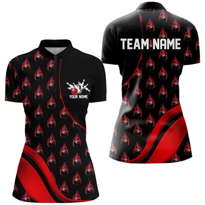 Individuelles rotes Flammen-Bowlinghemd für Damen, personalisierte Team-Bowlinghemden IPHW6958