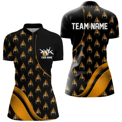 Individuelles goldenes Flammen-Bowlinghemd für Damen, personalisierte Team-Bowlinghemden IPHW6960