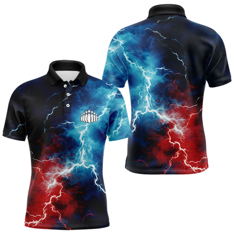 Rot, Weiß und Blau, Thunder Lightning Bowling-Polohemden für Herren, patriotische Bowlingteam-Trikots IPHW5253.1