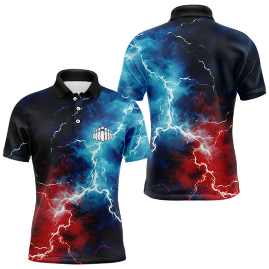 Rot, Weiß und Blau, Thunder Lightning Bowling-Polohemden für Herren, patriotische Bowlingteam-Trikots IPHW5253.1