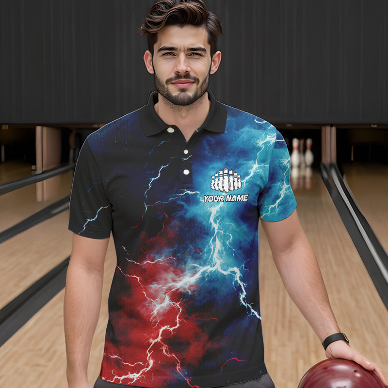 Rot, Weiß und Blau, Thunder Lightning Bowling-Polohemden für Herren, patriotische Bowlingteam-Trikots IPHW5253