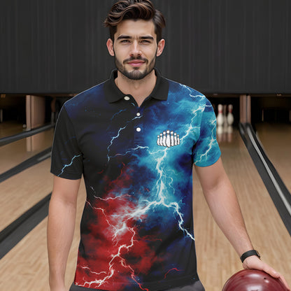 Rot, Weiß und Blau, Thunder Lightning Bowling-Polohemden für Herren, patriotische Bowlingteam-Trikots IPHW5253.1