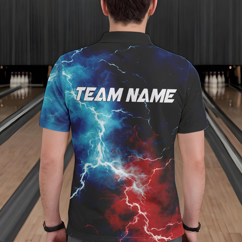 Rot, Weiß und Blau, Thunder Lightning Bowling-Polohemden für Herren, patriotische Bowlingteam-Trikots IPHW5253