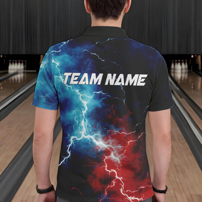 Rot, Weiß und Blau, Thunder Lightning Bowling-Polohemden für Herren, patriotische Bowlingteam-Trikots IPHW5253