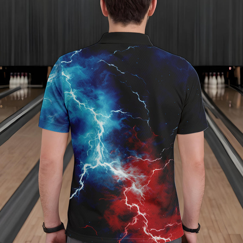 Rot, Weiß und Blau, Thunder Lightning Bowling-Polohemden für Herren, patriotische Bowlingteam-Trikots IPHW5253.1