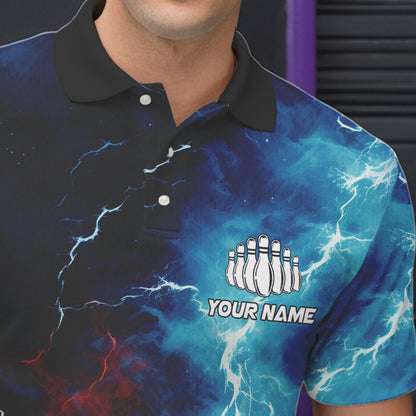 Rot, Weiß und Blau, Thunder Lightning Bowling-Polohemden für Herren, patriotische Bowlingteam-Trikots IPHW5253