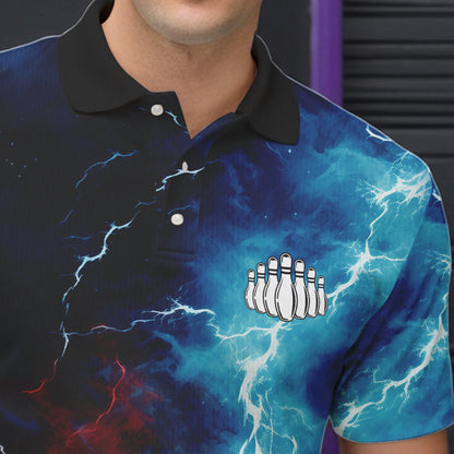 Rot, Weiß und Blau, Thunder Lightning Bowling-Polohemden für Herren, patriotische Bowlingteam-Trikots IPHW5253.1