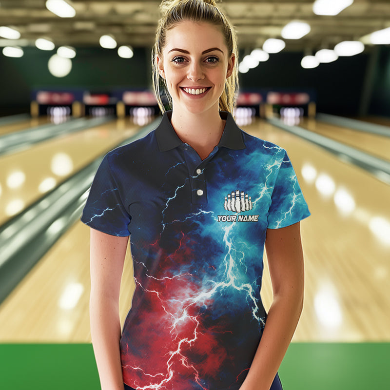 Rot-Weiß-Blaue Thunder-Bowling-Polohemden für Damen, patriotische Bowlingteam-Trikots IPHW5253