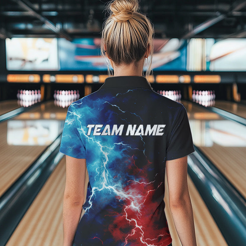 Rot-Weiß-Blaue Thunder-Bowling-Polohemden für Damen, patriotische Bowlingteam-Trikots IPHW5253