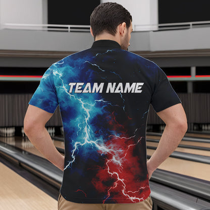 Rot-Weiß-Blaue Thunder-Bowling-Quarter-Zip-Hemden für Herren, patriotische Bowlingteam-Trikots IPHW5253