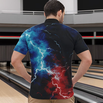Rot-Weiß-Blaue Thunder-Bowling-Quarter-Zip-Hemden für Herren, patriotische Bowlingteam-Trikots IPHW5253.1