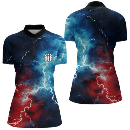 Rot-Weiß-Blaue Thunder-Bowling-Quarter-Zip-Hemden für Damen, patriotische Bowlingtrikots IPHW5253.1