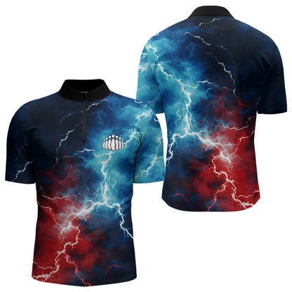 Rot-Weiß-Blaue Thunder-Bowling-Quarter-Zip-Hemden für Herren, patriotische Bowlingteam-Trikots IPHW5253.1