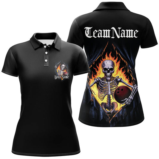 Individuelle Schädel-Bowling-Polohemden für Damen, Skelett-Halloween-Bowlinghemden für Damen IPHW6805