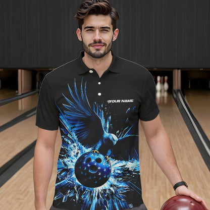 Schwarz-blauer Adler Break-Glass maßgeschneiderte Bowling-Poloshirts für Herren, Bowling-Teamshirt IPHW8398
