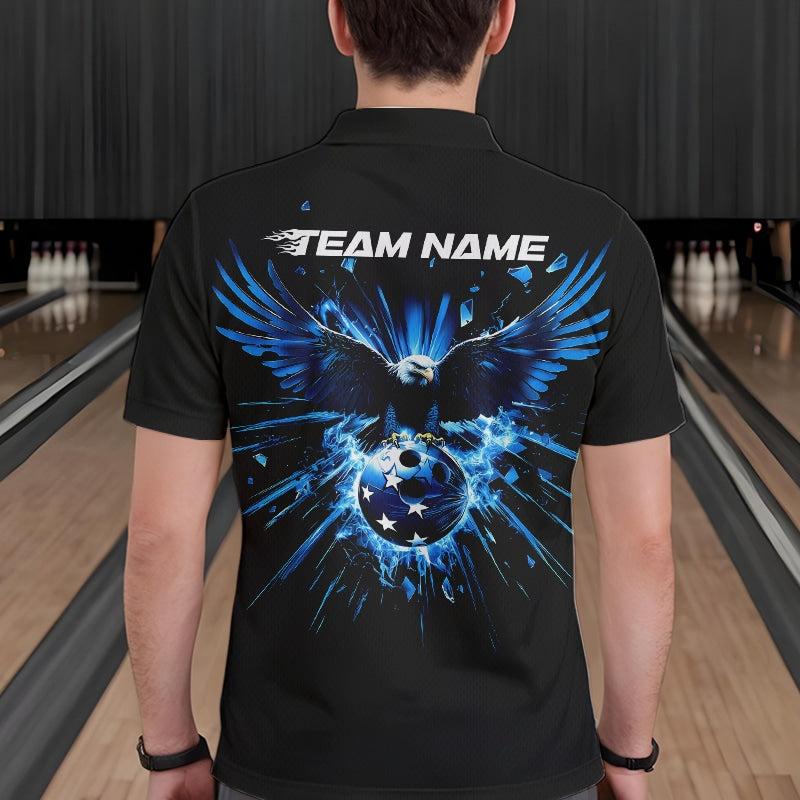 Schwarz-blauer Adler Break-Glass maßgeschneiderte Bowling-Poloshirts für Herren, Bowling-Teamshirt IPHW8398