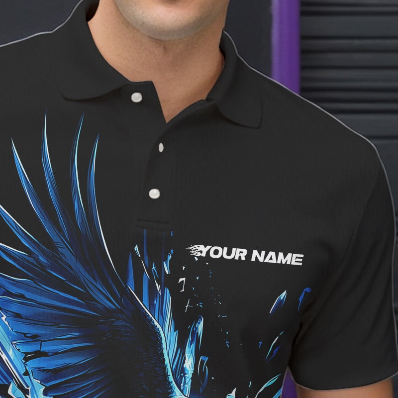 Schwarz-blauer Adler Break-Glass maßgeschneiderte Bowling-Poloshirts für Herren, Bowling-Teamshirt IPHW8398