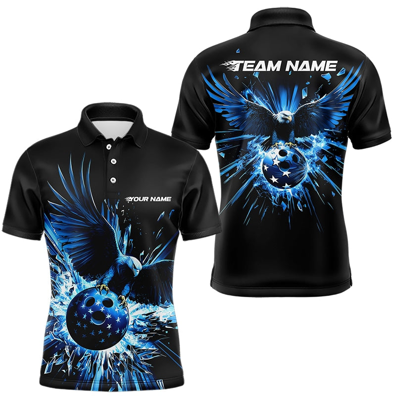 Schwarz-blauer Adler Break-Glass maßgeschneiderte Bowling-Poloshirts für Herren, Bowling-Teamshirt IPHW8398