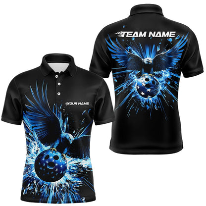 Schwarz-blauer Adler Break-Glass maßgeschneiderte Bowling-Poloshirts für Herren, Bowling-Teamshirt IPHW8398