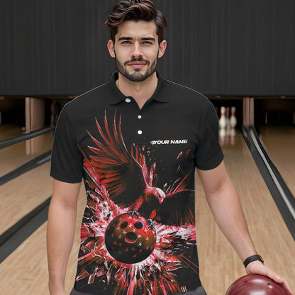 Schwarz-roter Adler Break-Glass maßgeschneiderte Bowling-Poloshirts für Herren, Bowling-Teamshirt IPHW8399