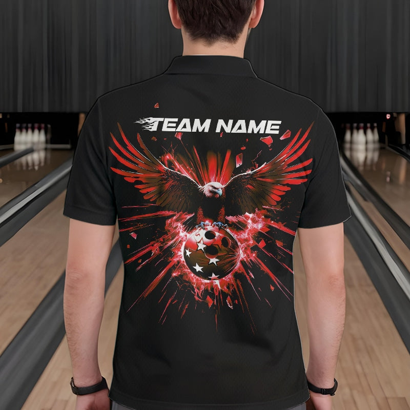 Schwarz-roter Adler Break-Glass maßgeschneiderte Bowling-Poloshirts für Herren, Bowling-Teamshirt IPHW8399