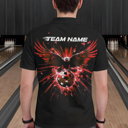 Schwarz-roter Adler Break-Glass maßgeschneiderte Bowling-Poloshirts für Herren, Bowling-Teamshirt IPHW8399
