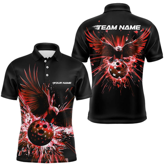 Schwarz-roter Adler Break-Glass maßgeschneiderte Bowling-Poloshirts für Herren, Bowling-Teamshirt IPHW8399