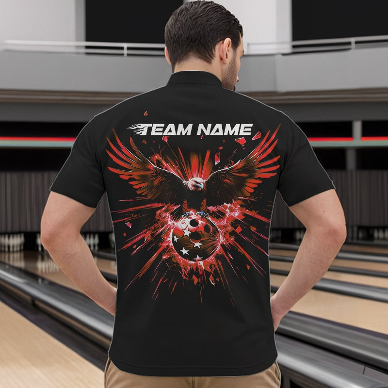 Schwarz-roter Adler Break-Glass maßgeschneiderte Bowling-Quarter-Zip-Shirts für Herren, Bowling-Teamshirt IPHW8399