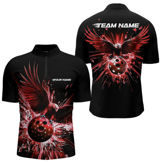 Schwarz-roter Adler Break-Glass maßgeschneiderte Bowling-Quarter-Zip-Shirts für Herren, Bowling-Teamshirt IPHW8399