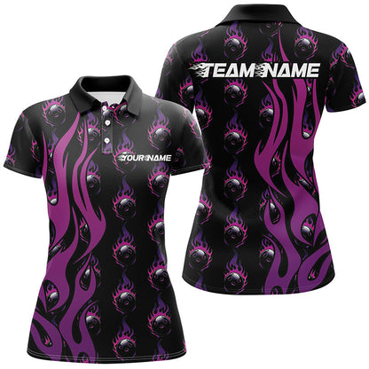 Individuelles lila Flammen-Bowlinghemd für Damen, Bowlingliga-Hemden mit Teamnamen IPHW6969