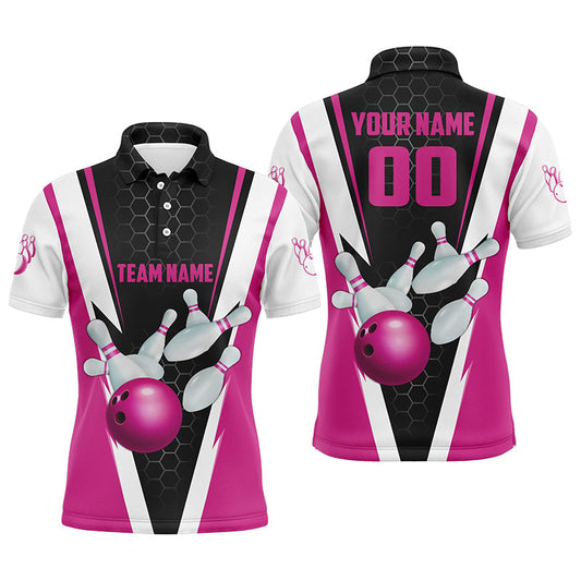 Individuell gestaltete Herren-Bowling-Poloshirts mit pinkfarbenem Streifen, Mannschafts-Trikots mit Namen und Nummer IPHW5282