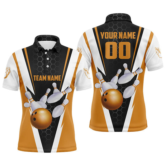 Individuell gestaltete Herren-Bowling-Poloshirts mit orangem Streifen, Mannschafts-Trikots mit Namen und Nummer IPHW5284