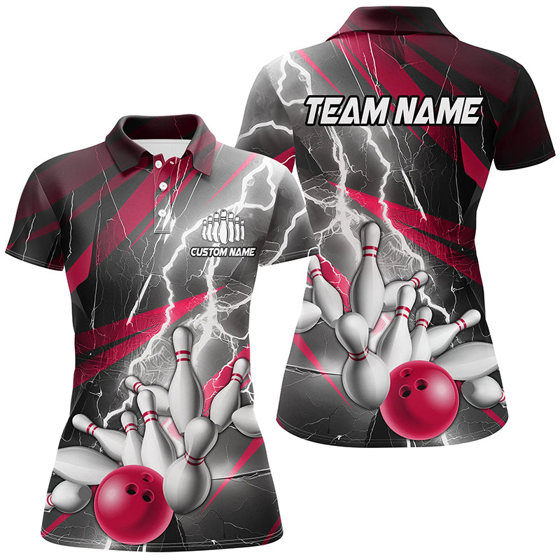 Pinke Blitzschlag-individuelle Bowling-Polohemden für Damen, Bowlingteam-Hemden für Damen IPHW6854